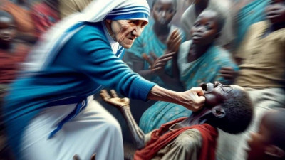 AI야, 가난에 맞서싸우는 수녀님 그려줘